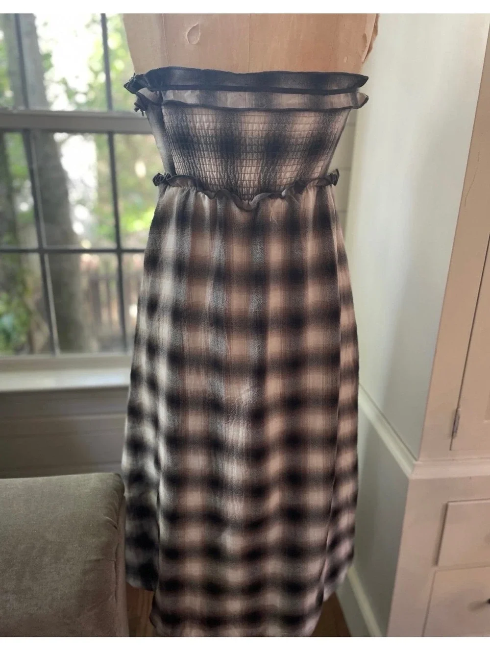 Urban Outfitters Kimchi Blue Plaid Corset Midi Dress Strapless Coquette Women SM